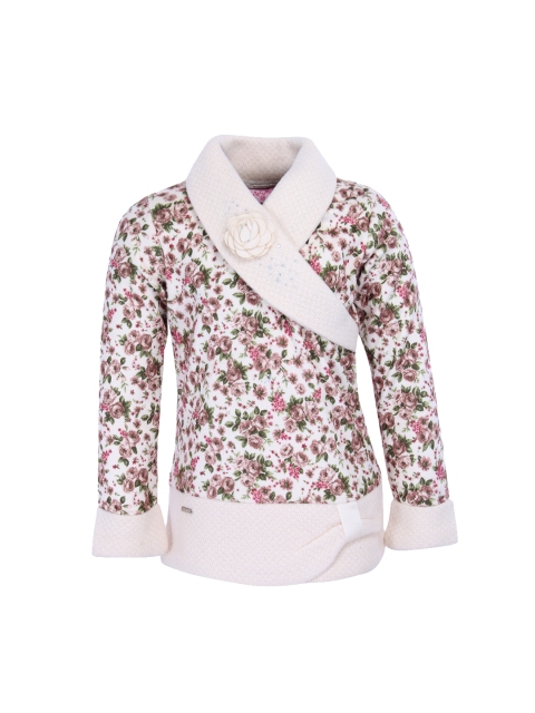 CUTECUMBER Girls Cream-Coloured & Pink Floral Print Wrap Top