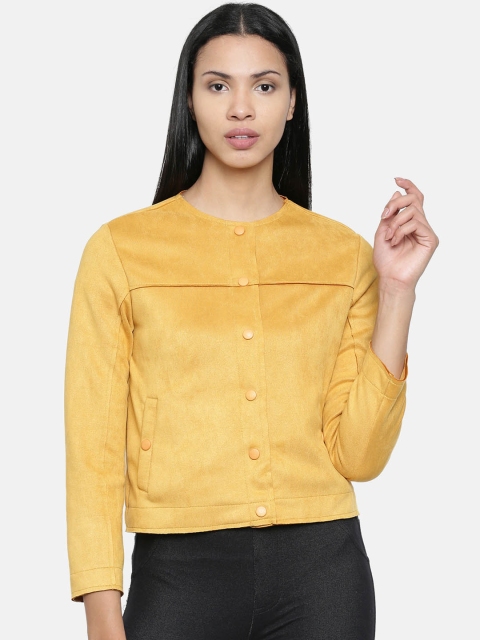 

Chumbak Women Yellow Solid Suede Tailored Jacket
