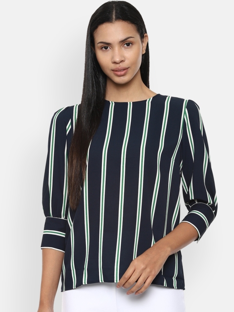

Van Heusen Woman Navy Blue & Green Striped Top