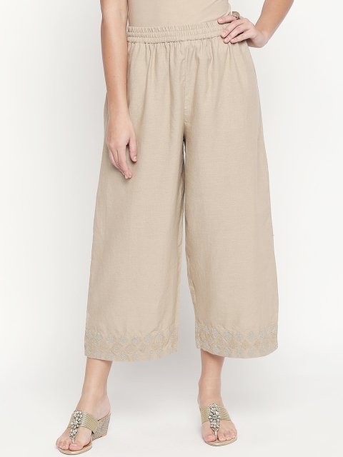

RANGMANCH BY PANTALOONS Women Gold-Toned Regular Fit Solid Parallel Trousers