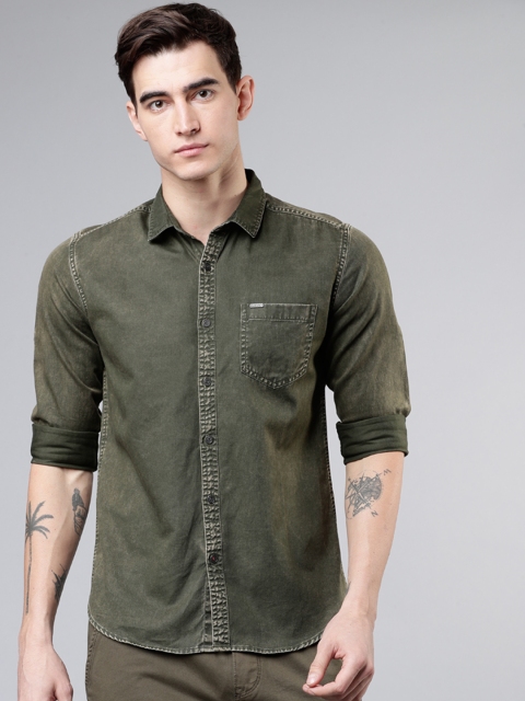 

Ecko Unltd Men Olive Green Slim Fit Solid Casual Shirt