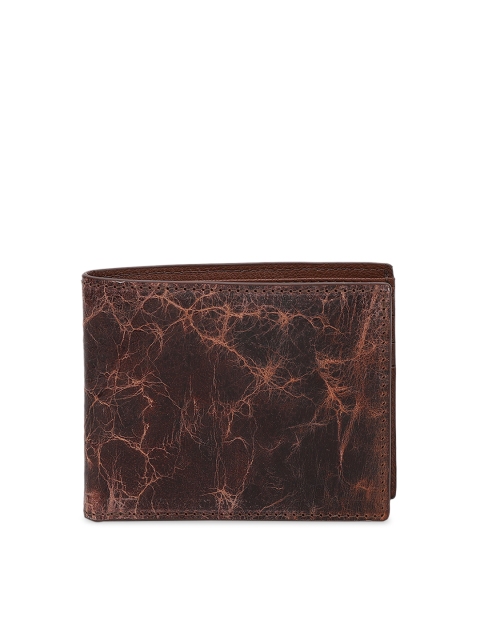 

Calligraphy Men Brown Textured Two Fold Leather Wallet