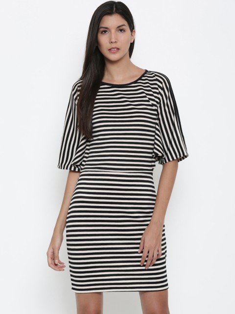 

The Kaftan Company Black Women Striped T-shirt Dress