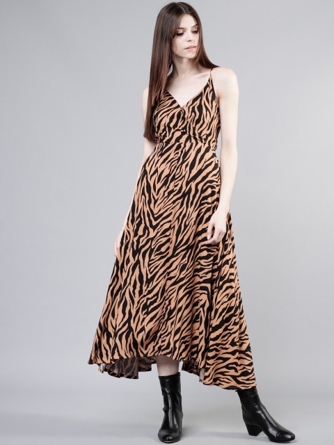

Tokyo Talkies Women Peach-Coloured Animal Printed Wrap Dress