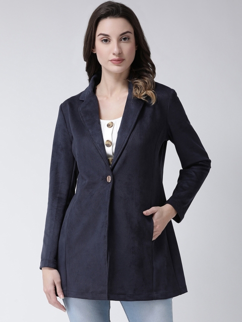 

Club York Women Navy Blue Solid Single-Breasted Princess Coat