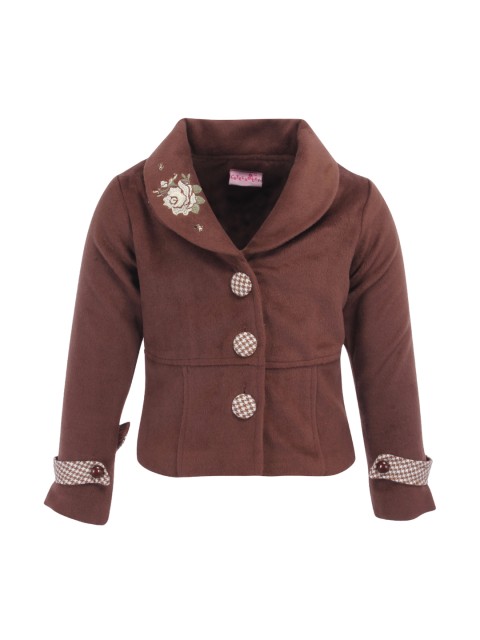 

CUTECUMBER Girls Brown Solid Single-Breasted Overcoat