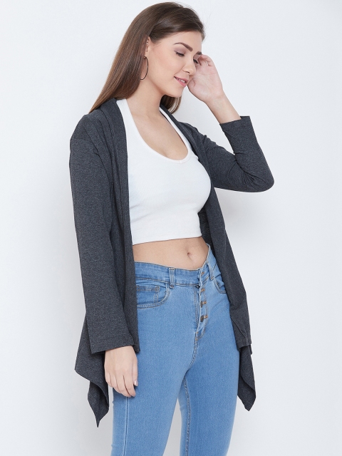 

CHROME & CORAL Women Grey Solid Open Front Shrug