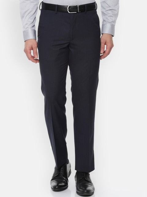 

Van Heusen Men Navy Blue Regular Fit Self Design Formal Trousers