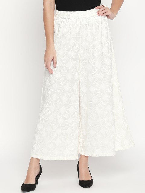 

RANGMANCH BY PANTALOONS Women Off-White Solid Straight Palazzos