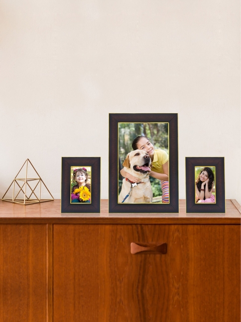 

RANDOM Set of 3 Brown & Gold-Toned Solid Individual Table-Top Collage Photo Frames