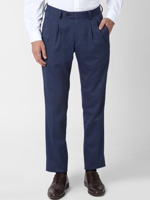 

Peter England Men Navy Blue Slim Fit Solid Peg Trousers