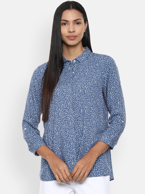 

Van Heusen Woman Blue & White Regular Fit Printed Casual Shirt