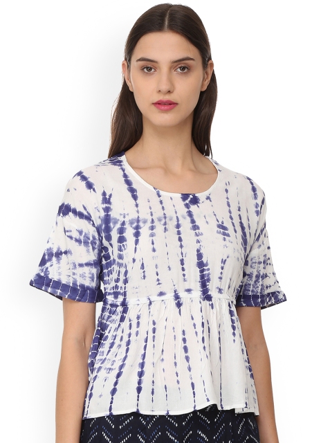 People Women Off-White & Blue Dyed Peplum Top