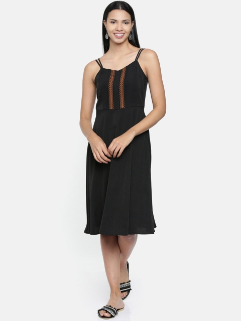 

Chumbak Women Black Solid Fit and Flare Dress