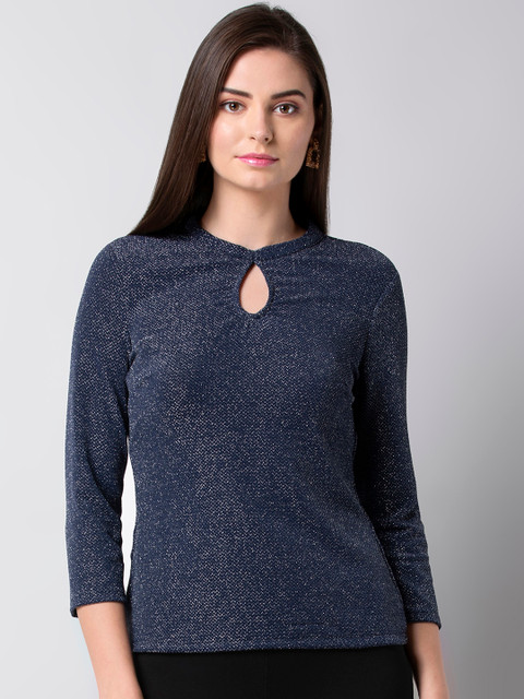 

FabAlley Women Blue Self Design Top