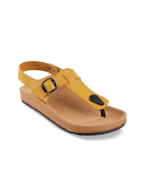 

WALKWAY Women Yellow Solid Open Toe Flats