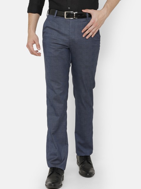 

Double Two Men Blue Comfort Regular Fit Self Design Regular Trousers