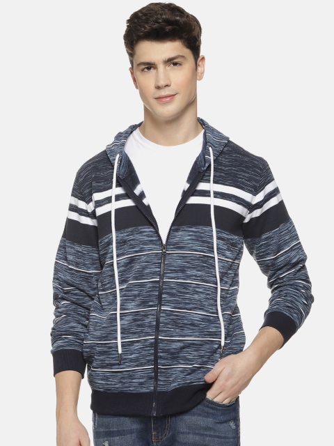 

Campus Sutra Men Navy Blue & White Striped Sweatshirt