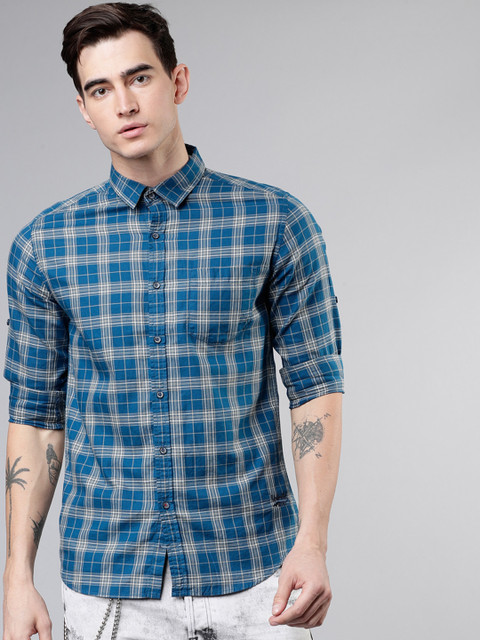 

Ecko Unltd Men Blue & Grey Checked Slim Fit Casual Shirt