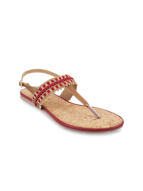 

Metro Women Maroon Woven Design T-Strap Flats