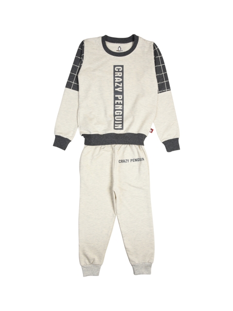 

CRAZYPENGUIN Boys Cream-Coloured & Grey Printed T-shirt with Trousers
