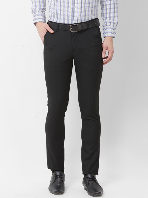 

Solemio Men Black Slim Fit Checked Formal Trousers