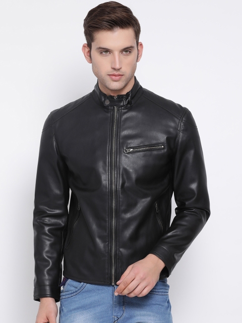 

Justanned Men Black Solid Biker Jacket