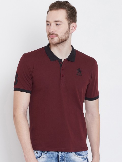

Adobe Men Maroon & Black Solid Polo Collar T-shirt