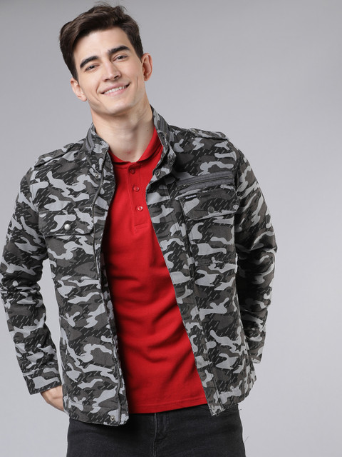 

Ecko Unltd Men Grey & Black Camouflage Printed Denim Jacket