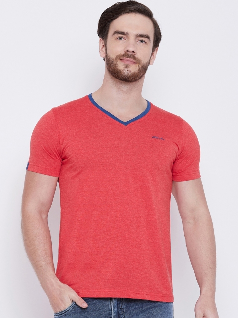 Adobe Men Red & Blue Solid V-Neck T-shirt