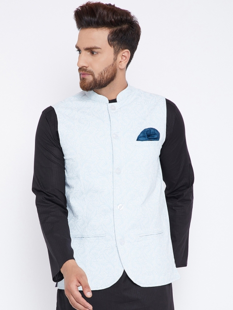 

even Men Blue & White Printed Pure Cotton Nehru Jacket