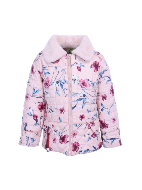 

CUTECUMBER Girls Pink & Blue Floral Printed Quilted Jacket