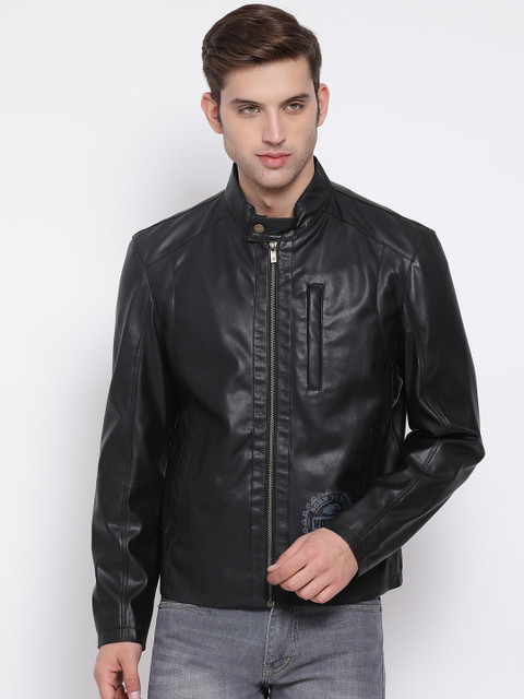 

Justanned Men Black Solid Biker Jacket