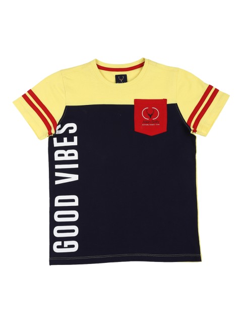 

Allen Solly Junior Boys Yellow & Black Colourblocked Round Neck T-shirt