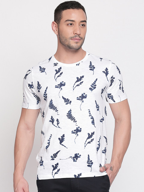 

Urban Ranger by pantaloons Men White Black Printed Round Neck Pure Cotton T-shirt