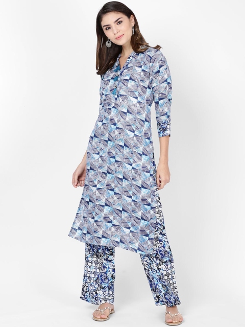 

Soch Women Blue & White Printed Kurta with Palazzos