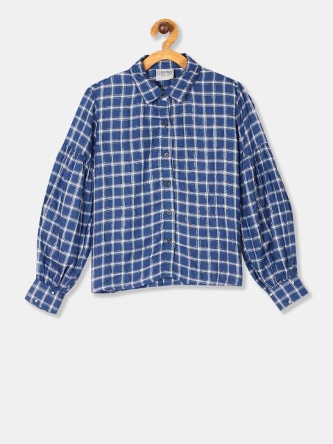 

Cherokee Girls Blue & White Regular Fit Checked Casual Shirt