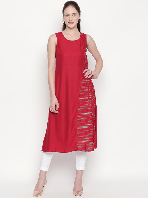 

RANGMANCH BY PANTALOONS Women Red Striped A-Line Kurta