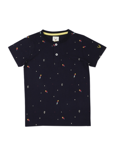 

Allen Solly Junior Boys Navy Blue Printed Henley Neck T-shirt