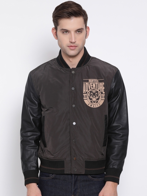 

Justanned Men Brown & Black Colourblocked Bomber Jacket