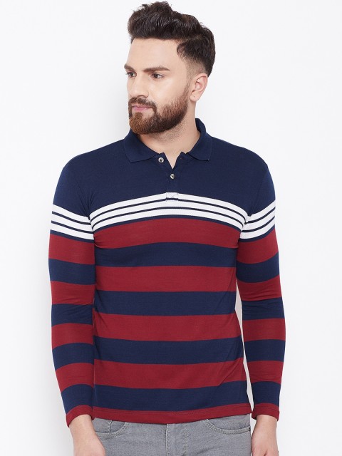 Austin wood Men Multicoloured Striped Polo Collar T-shirt, Navy blue