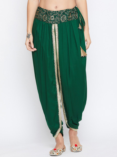 

9rasa Women Green & Gold-Coloured Hand Block Printed Dhoti