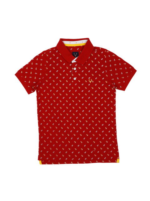 

Allen Solly Junior Boys Red Printed Polo Collar Pure Cotton T-shirt