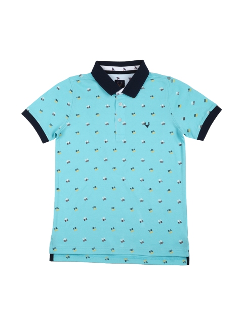 

Allen Solly Junior Boys Turquoise Blue Printed Polo Collar T-shirt