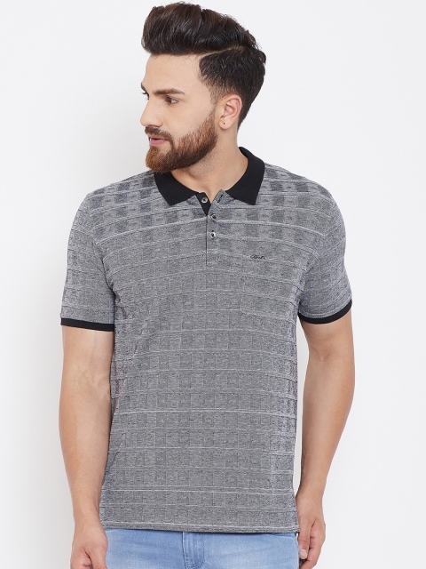 

Adobe Men Grey & White Self Design Polo Collar T-shirt