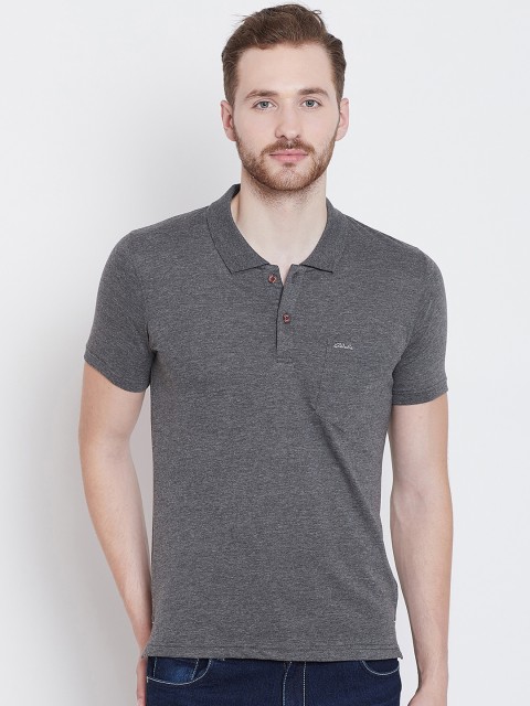 

Adobe Men Charcoal Grey Solid Polo Collar T-shirt