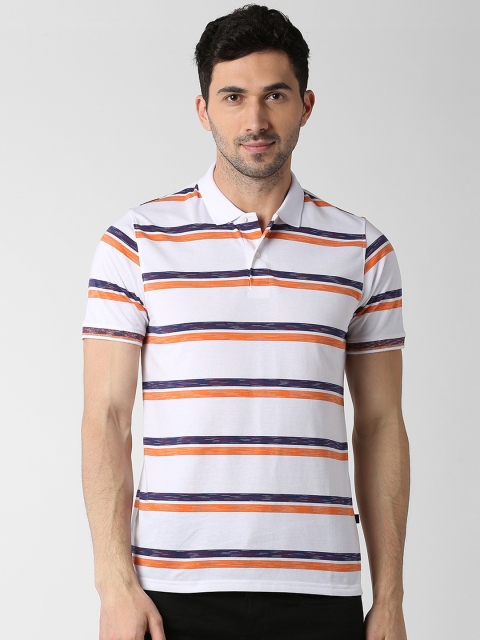

Peter England Casuals Men White & Orange Striped Polo Collar T-shirt