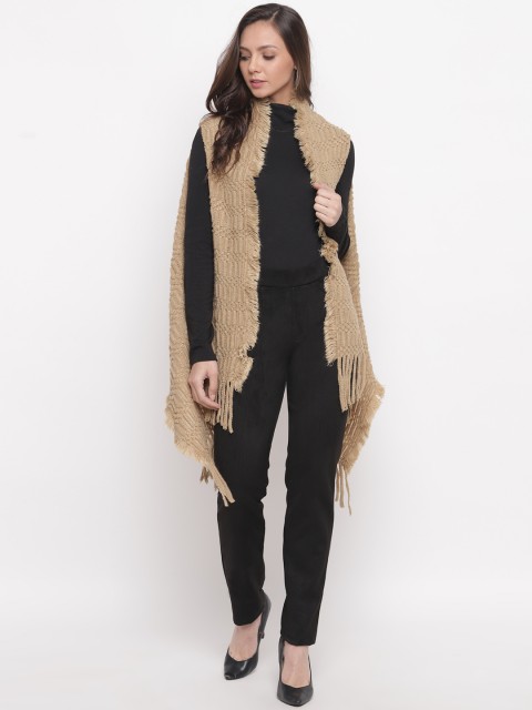 

HK colours of fashion Women Brown Self Design Front-Open Longline Sweater
