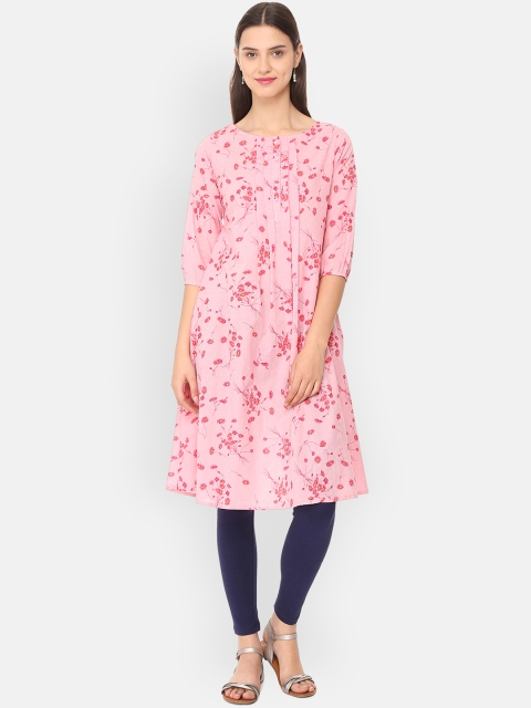 

People Women Pink Floral Printed A-Line Kurta