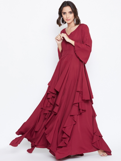 

Zastraa Women Maroon Solid Maxi Dress